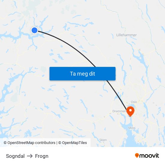 Sogndal to Frogn map