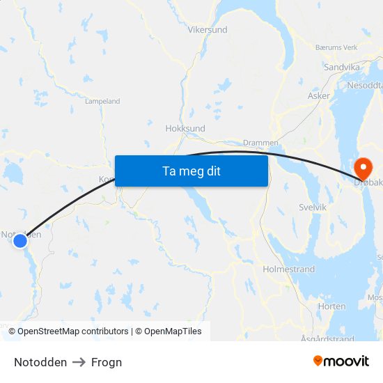 Notodden to Frogn map