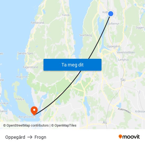 Oppegård to Frogn map