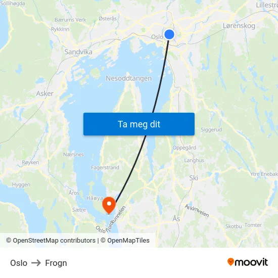 Oslo to Frogn map