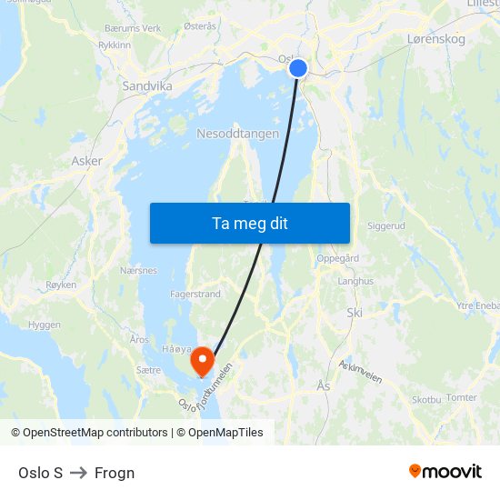 Oslo S to Frogn map