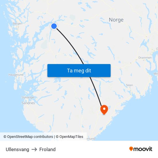 Ullensvang to Froland map