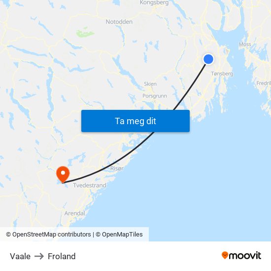 Vaale to Froland map