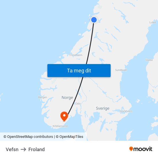 Vefsn to Froland map