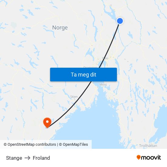 Stange to Froland map