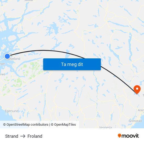 Strand to Froland map