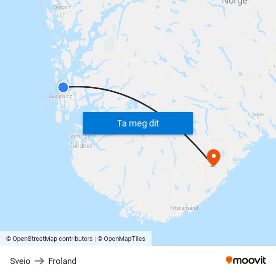 Sveio to Froland map