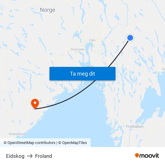 Eidskog to Froland map