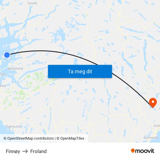 Finnøy to Froland map