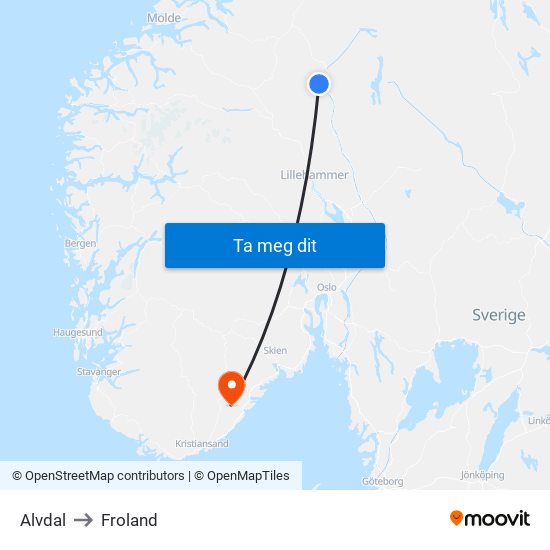 Alvdal to Froland map