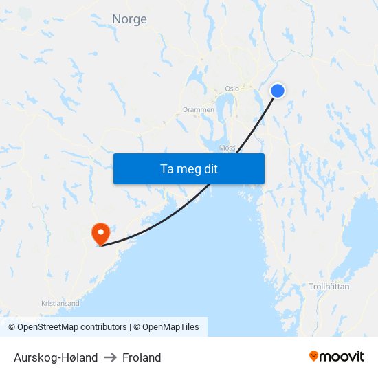 Aurskog-Høland to Froland map