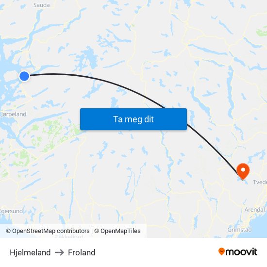 Hjelmeland to Froland map