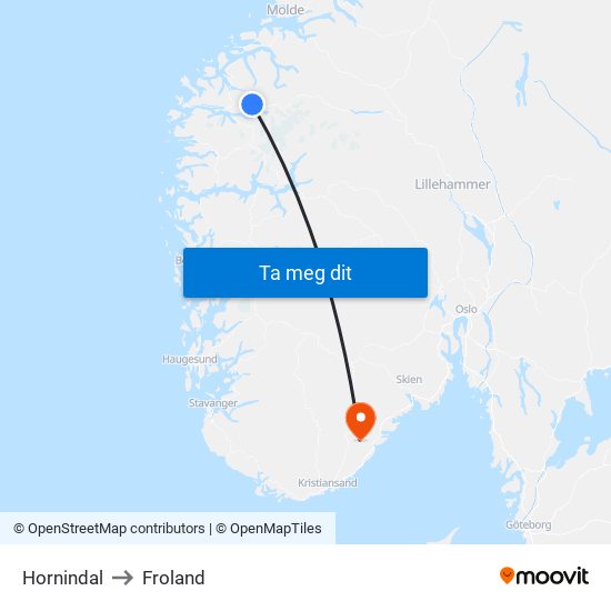 Hornindal to Froland map