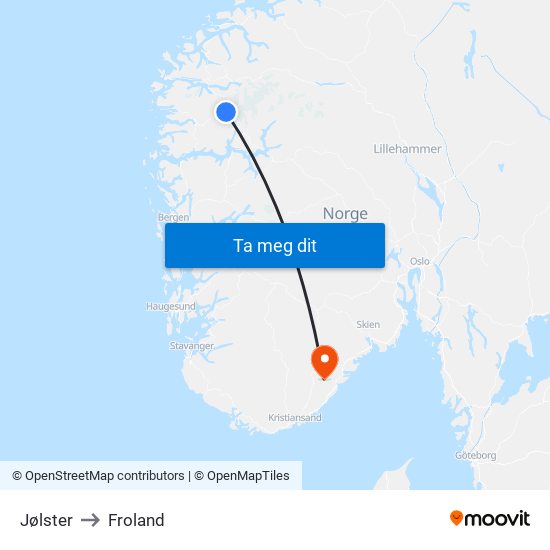 Jølster to Froland map