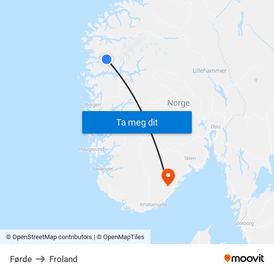 Førde to Froland map