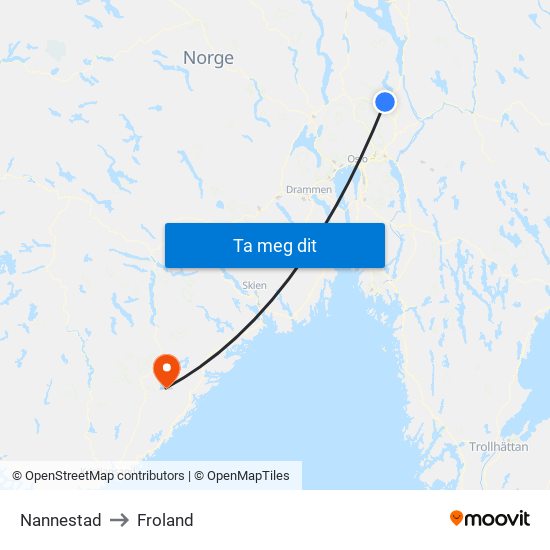 Nannestad to Froland map