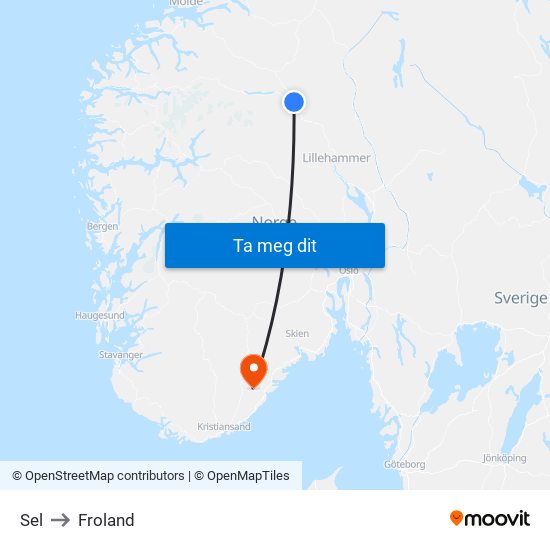 Sel to Froland map