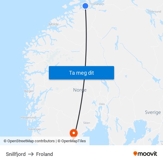 Snillfjord to Froland map