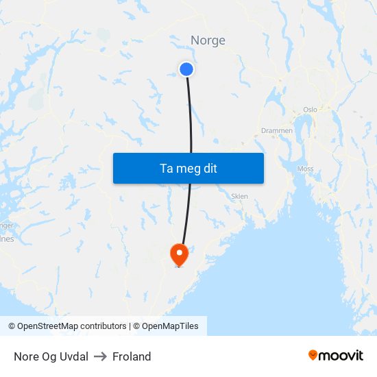 Nore Og Uvdal to Froland map