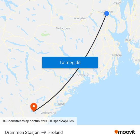 Drammen Stasjon to Froland map