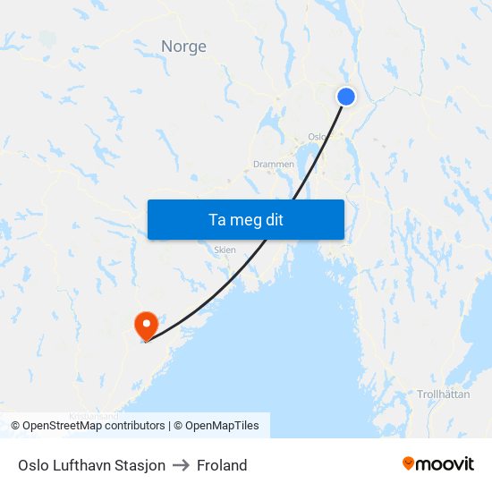 Oslo Lufthavn Stasjon to Froland map