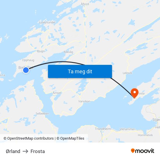 Ørland to Frosta map