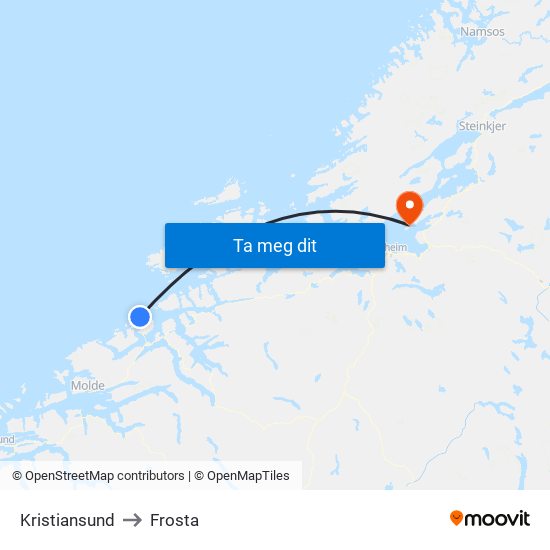 Kristiansund to Frosta map