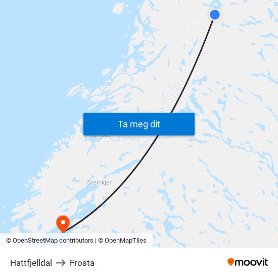 Hattfjelldal to Frosta map