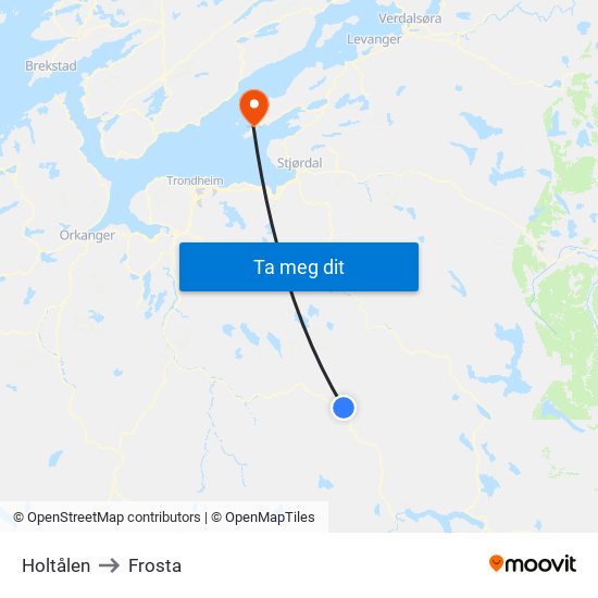 Holtålen to Frosta map