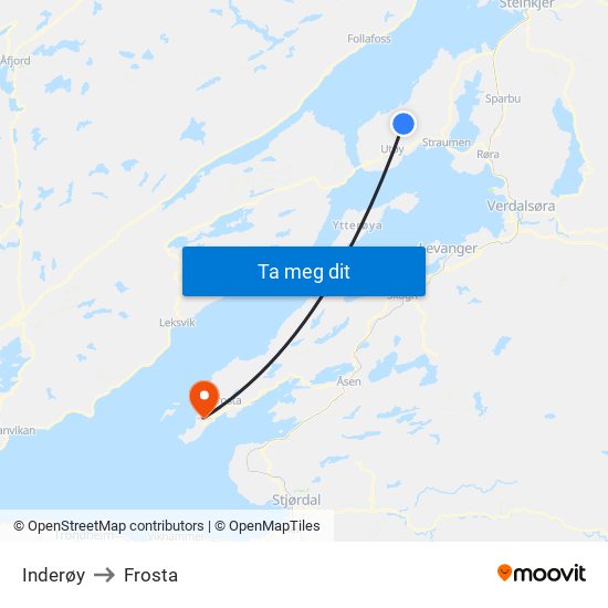 Inderøy to Frosta map