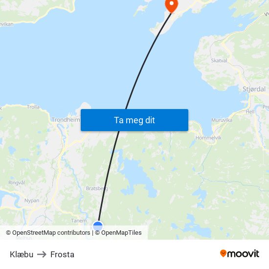 Klæbu to Frosta map