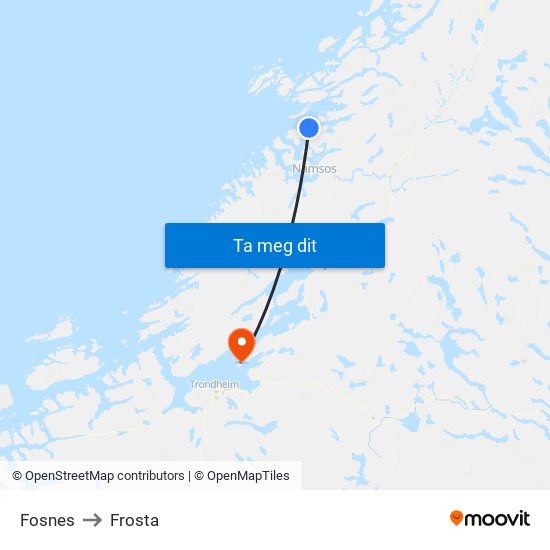Fosnes to Frosta map