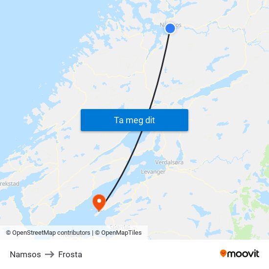 Namsos to Frosta map