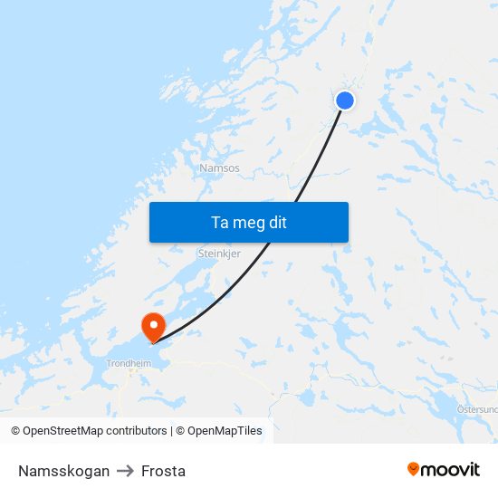 Namsskogan to Frosta map