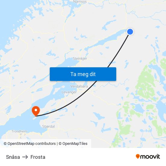 Snåsa to Frosta map