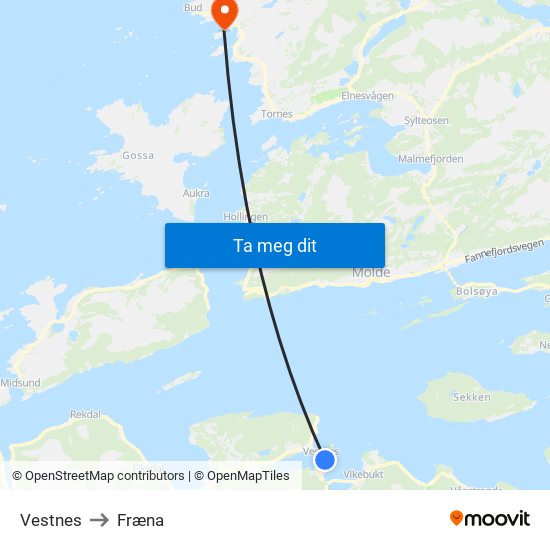 Vestnes to Fræna map
