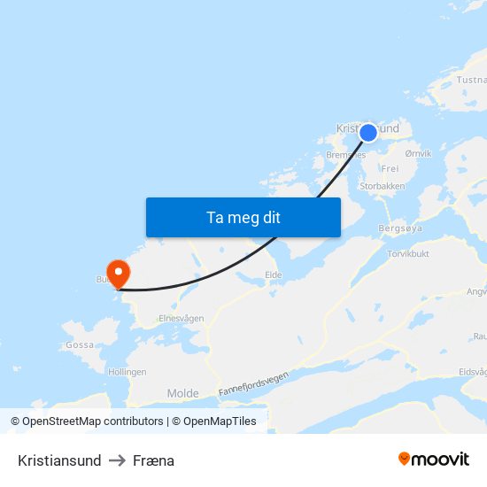 Kristiansund to Fræna map