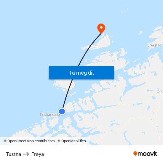 Tustna to Frøya map