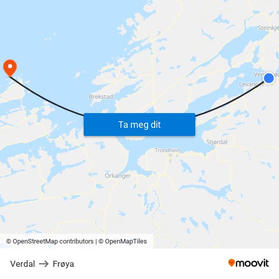Verdal to Frøya map