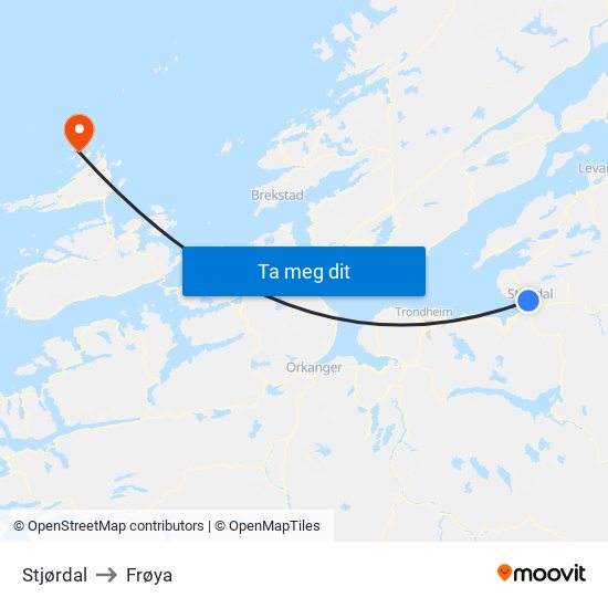 Stjørdal to Frøya map