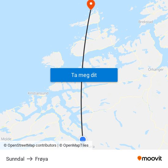 Sunndal to Frøya map