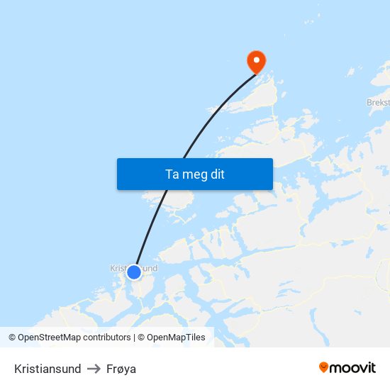 Kristiansund to Frøya map