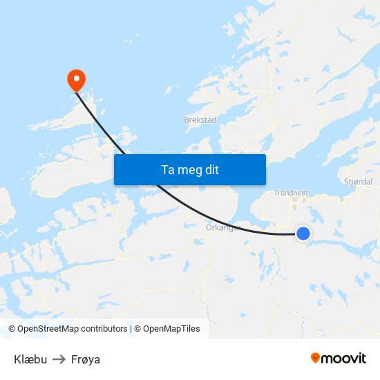 Klæbu to Frøya map