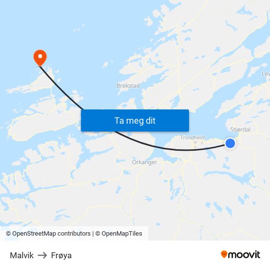 Malvik to Frøya map
