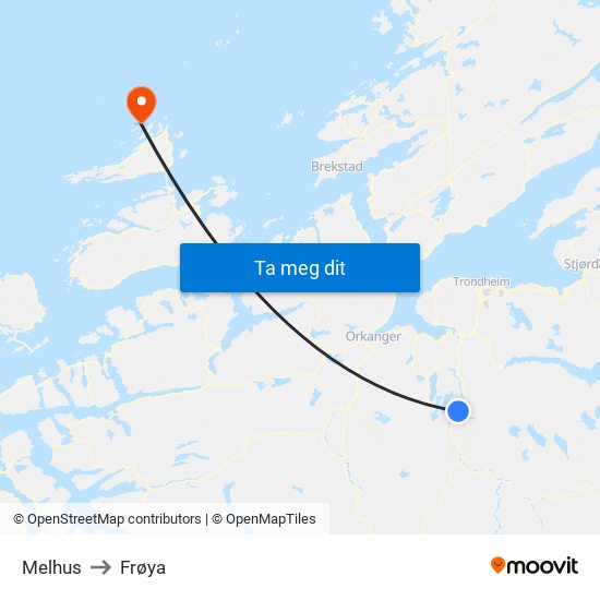 Melhus to Frøya map