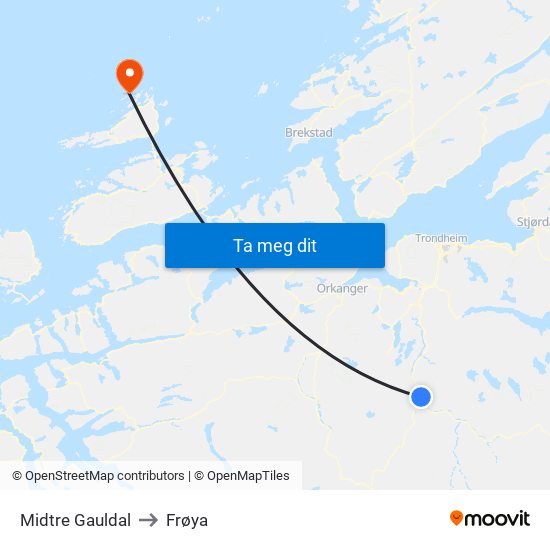 Midtre Gauldal to Frøya map