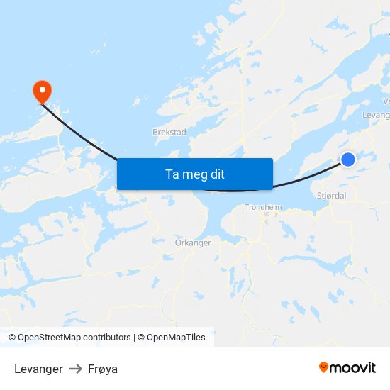 Levanger to Frøya map