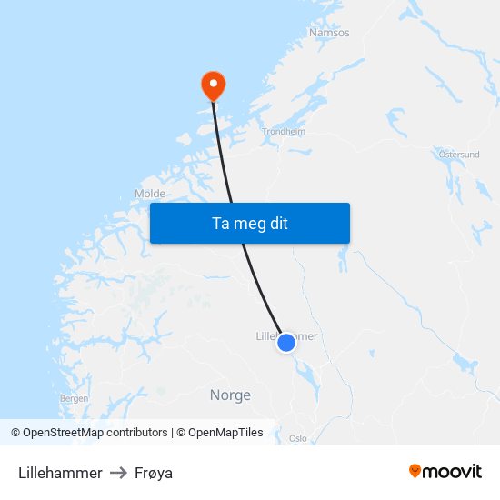 Lillehammer to Frøya map