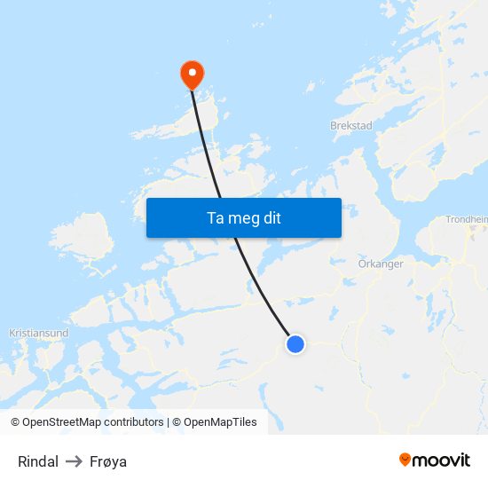 Rindal to Frøya map