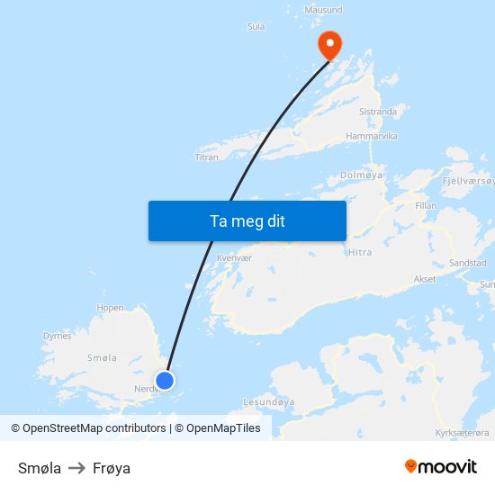 Smøla to Frøya map